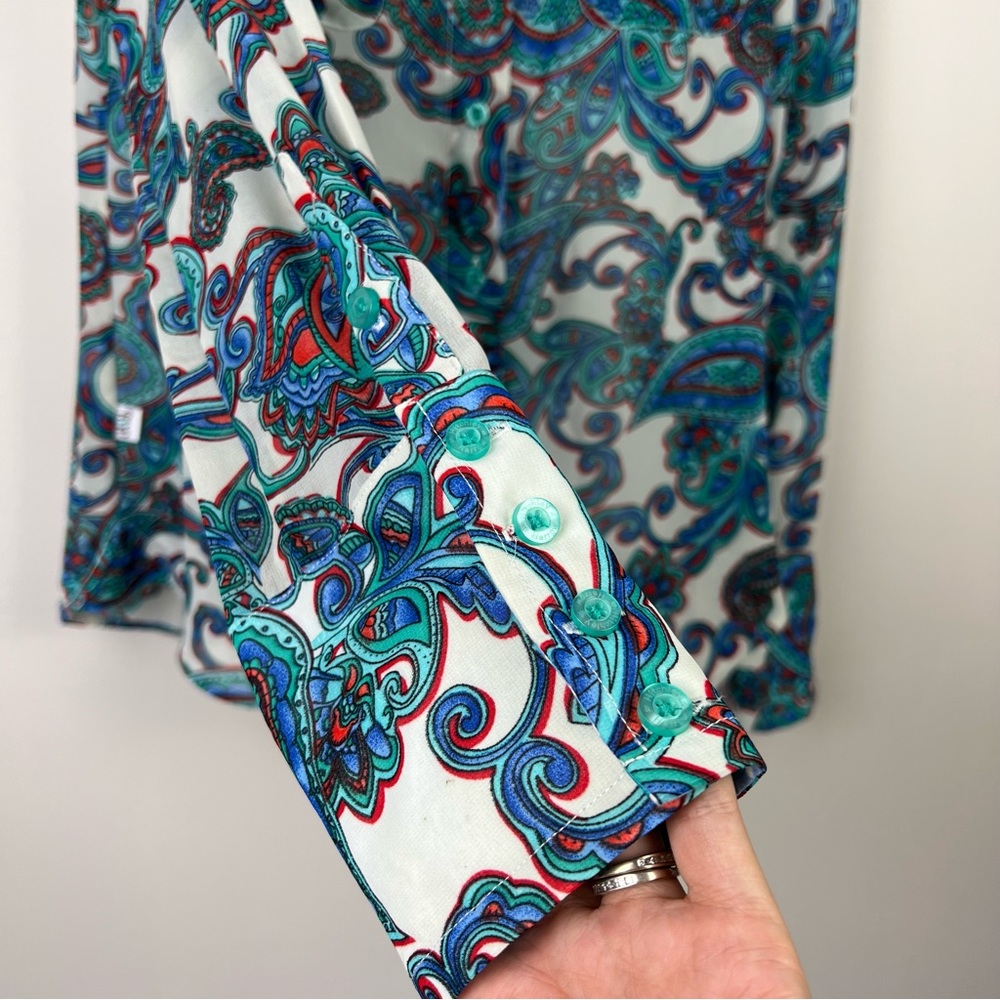 Hitchley Harrow Button Shirt Top Paisley Long Sleeve Lightweight Western Size 12 - Picture 4 of 10
